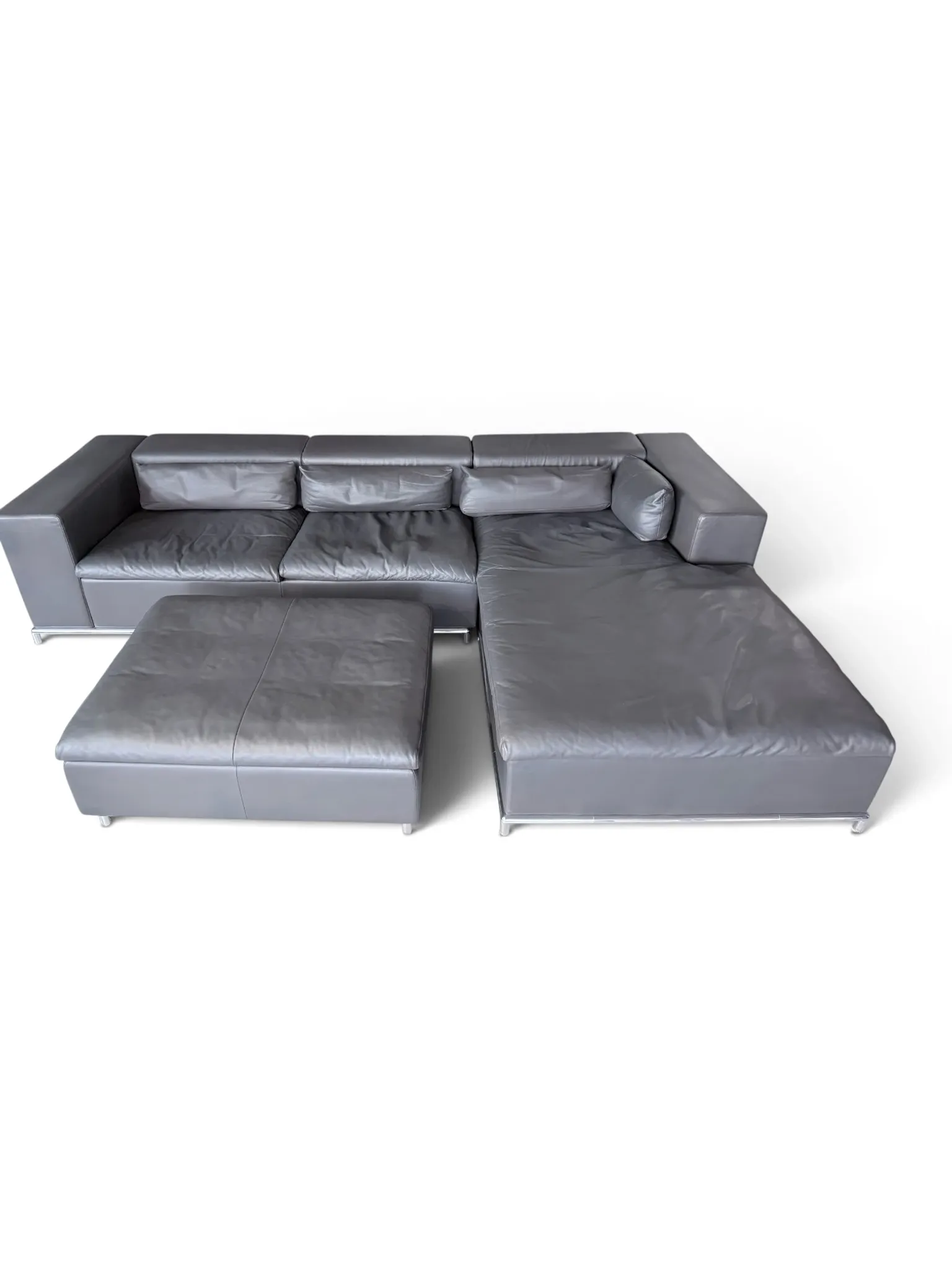 de Sede DS-7 Ecksofa mit Hocker in grauem Leder