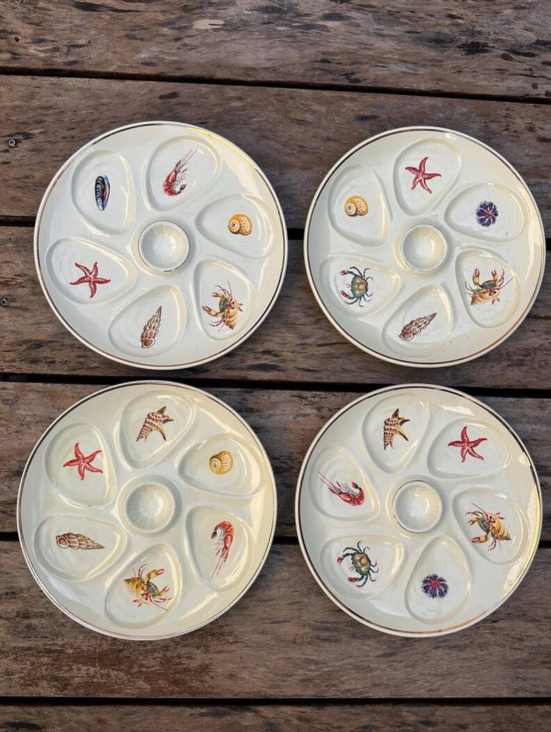 Lot de 4 assiettes à Huîtres Vintage crème Salins France