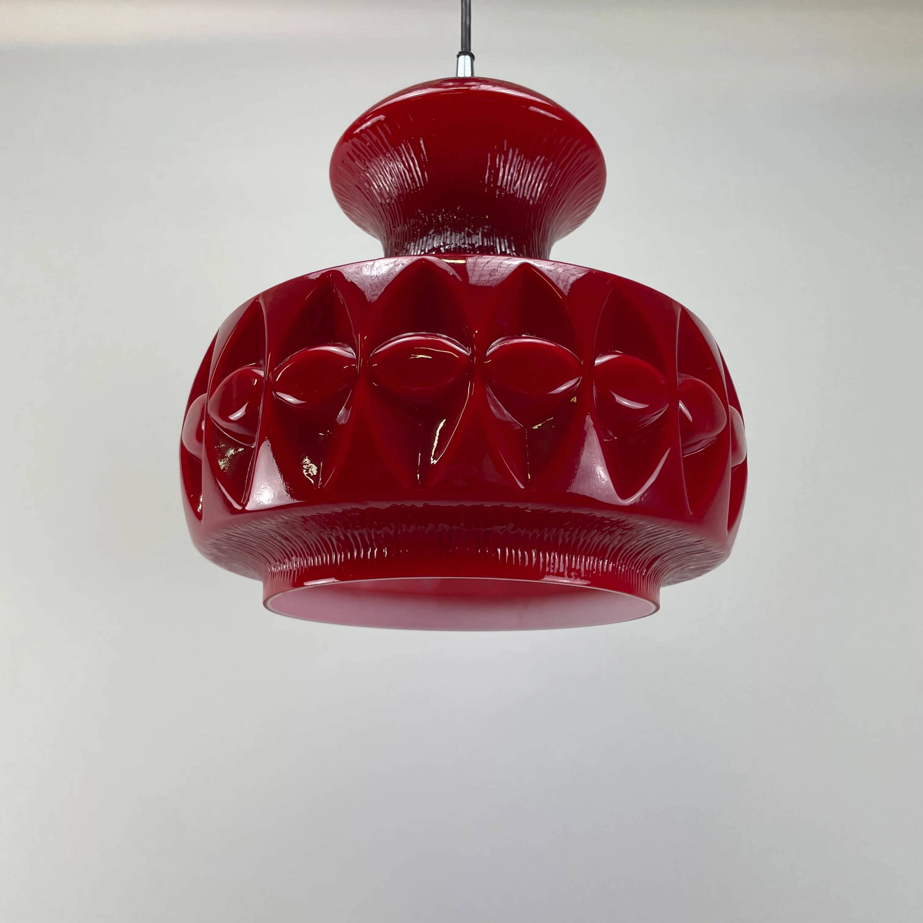 Red glass pendant by Peill and Putzler 1960