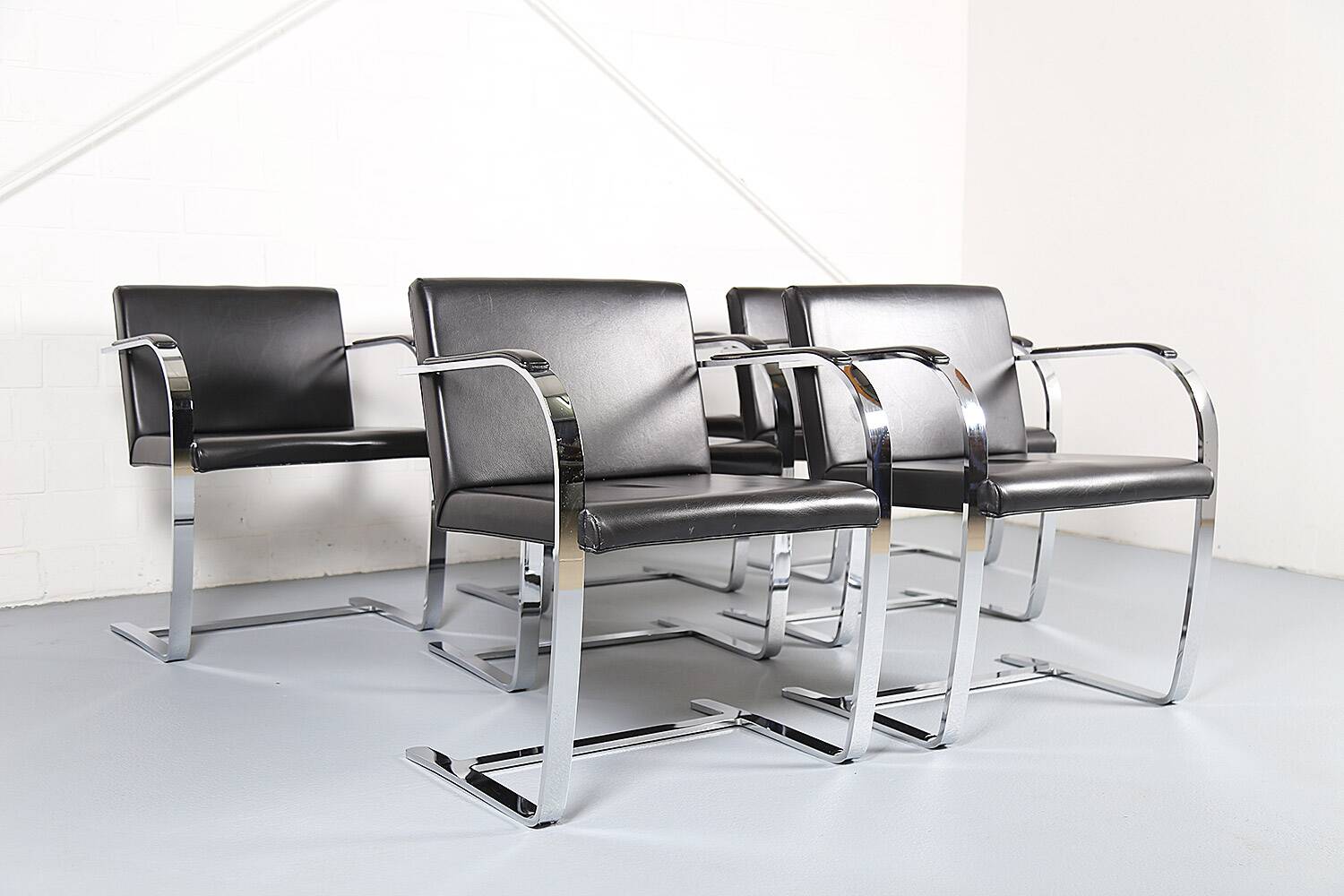 Set of 6+1 Mies van der Rohe Brno black Bauhaus chairs