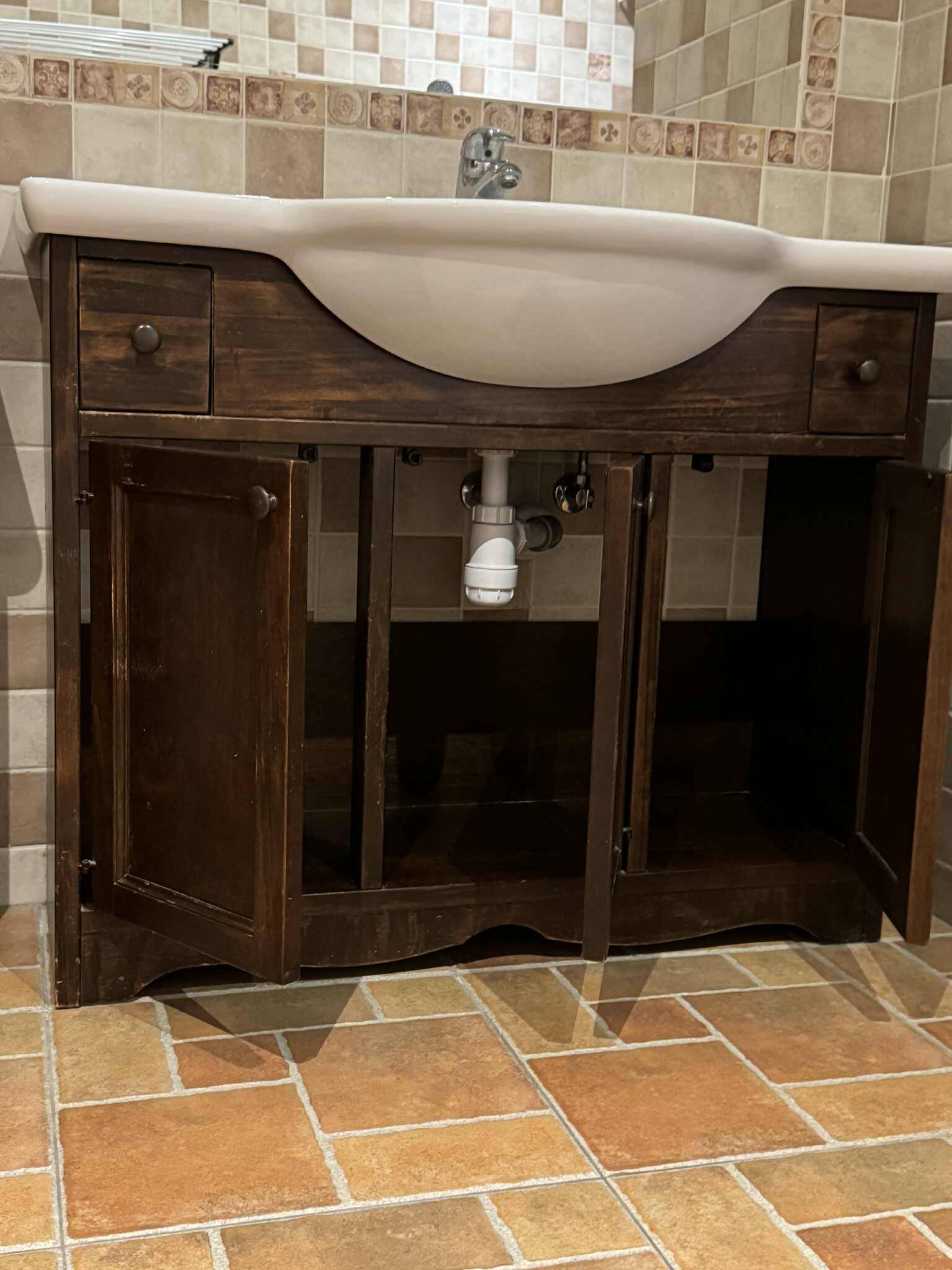 Vintage Poplar Wood Vanity Cabinet with Wash Basin, 1960s, Set of 2