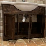 Vintage Poplar Wood Vanity Cabinet with Wash Basin, 1960s, Set of 2