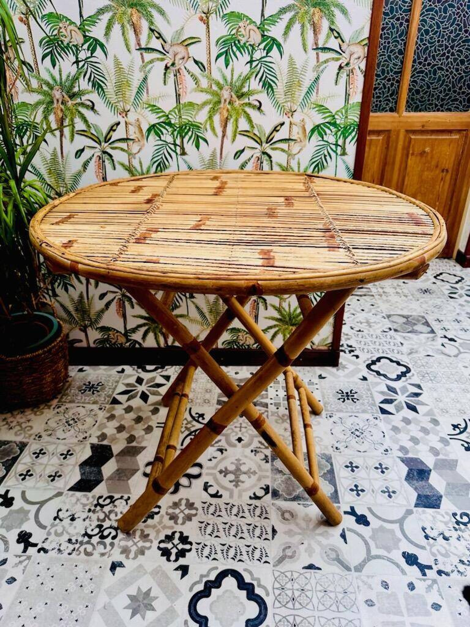 Vintage bamboo rattan table
