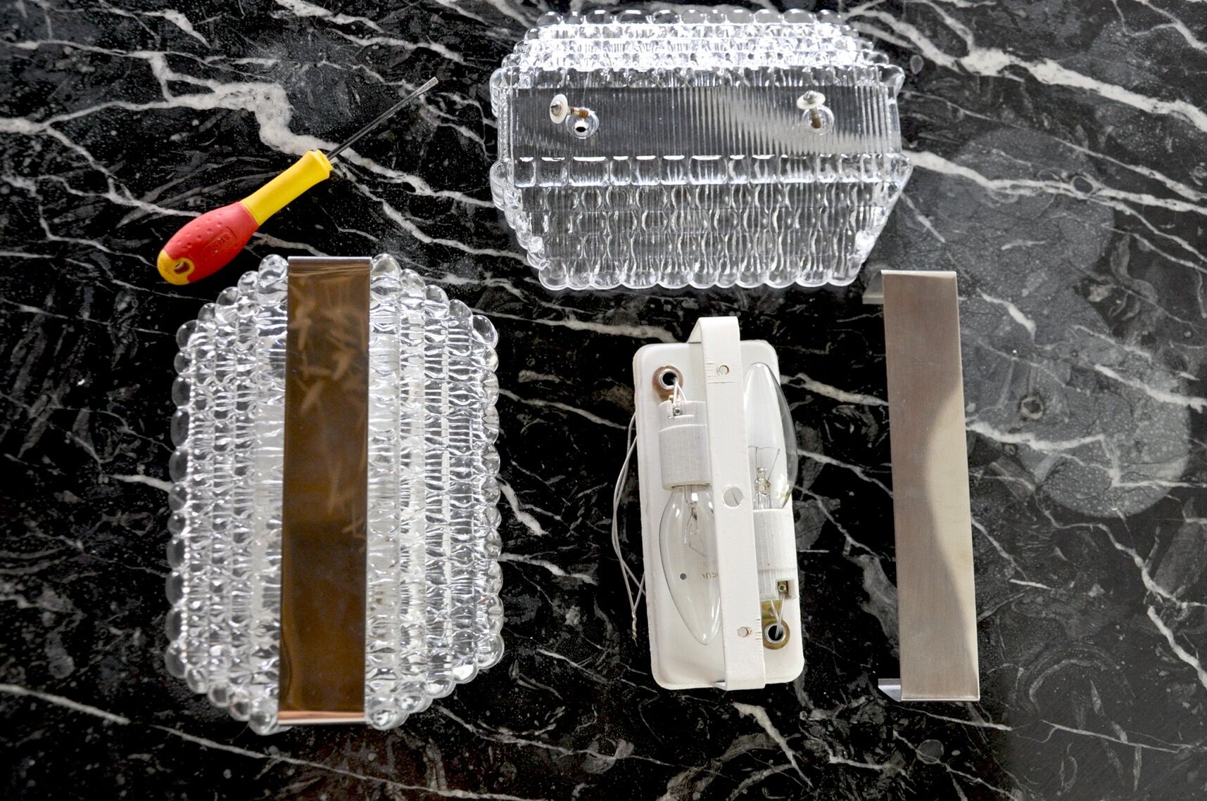 Pair of wall lamps by Kaiser Leuchten, frosted glass, Germany, 1960