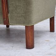 1960s, Danish highback armchair, furniture velour, oak wood.