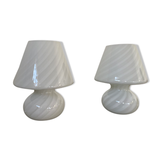 2 mushroom lamps Mushroom year 70 in murano glass design Paolo Venini