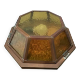 Plafonnier octogonal en verre ambré et cuivre, années 1960-70