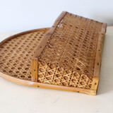 Mail holder, empty wall pocket, wicker and cannage, vintage