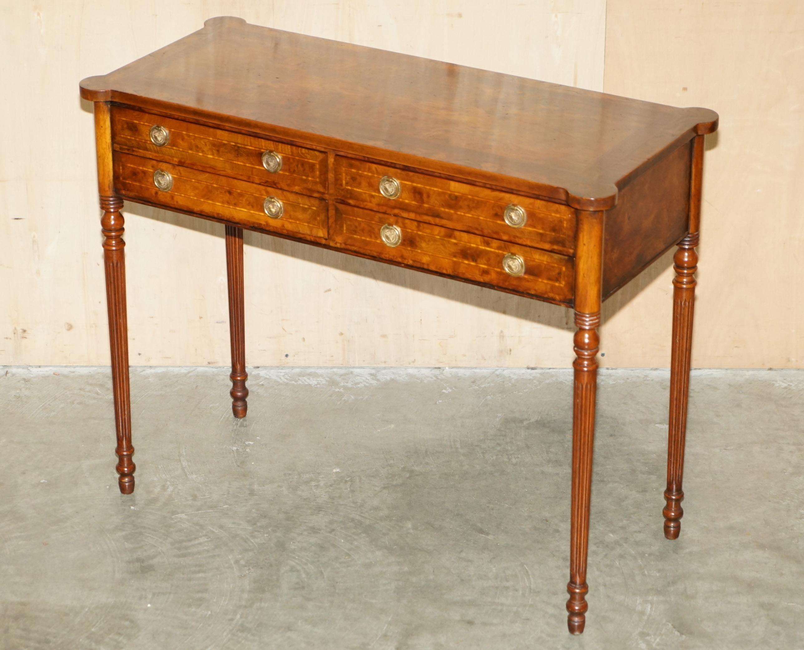 Restored console in Burr Oak & Satin Wood, circa 1920.