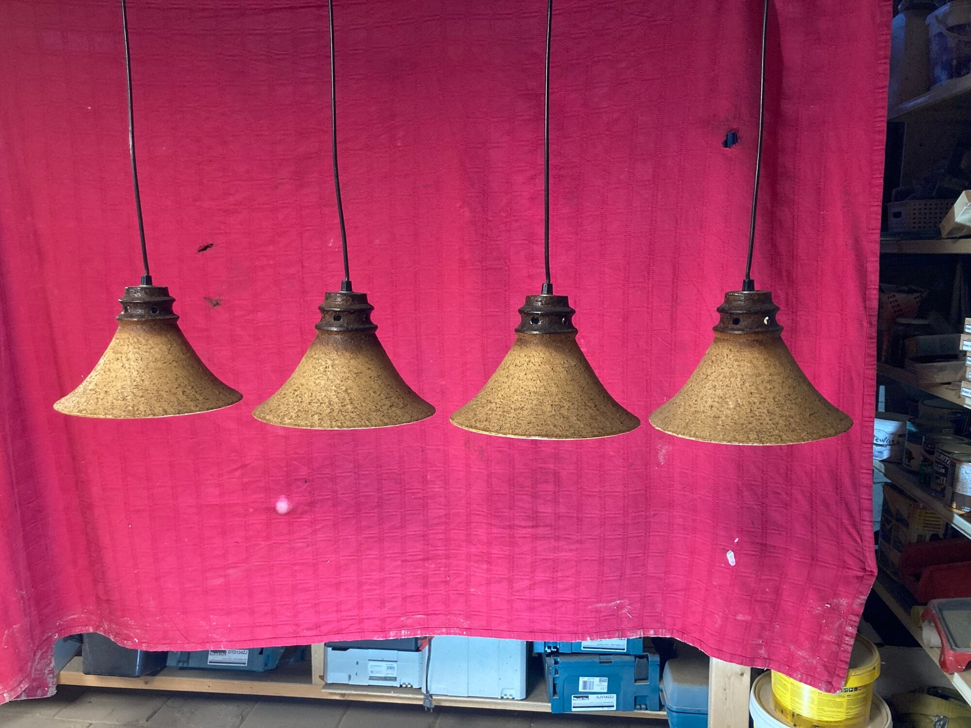 Set of 4 "cork" hanging lamps, 1960s