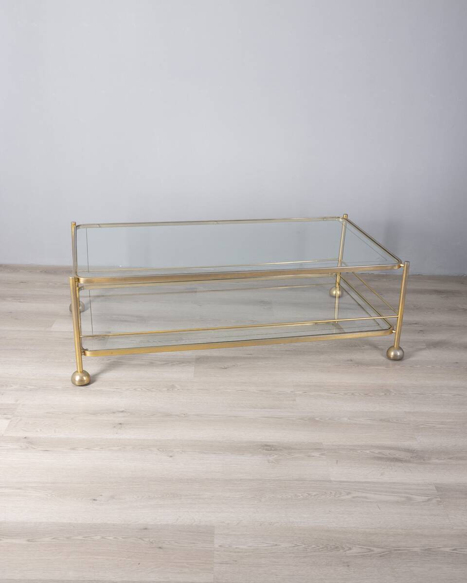 Vintage 1970s gold-plated metal and glass coffee table, designed by Allegri