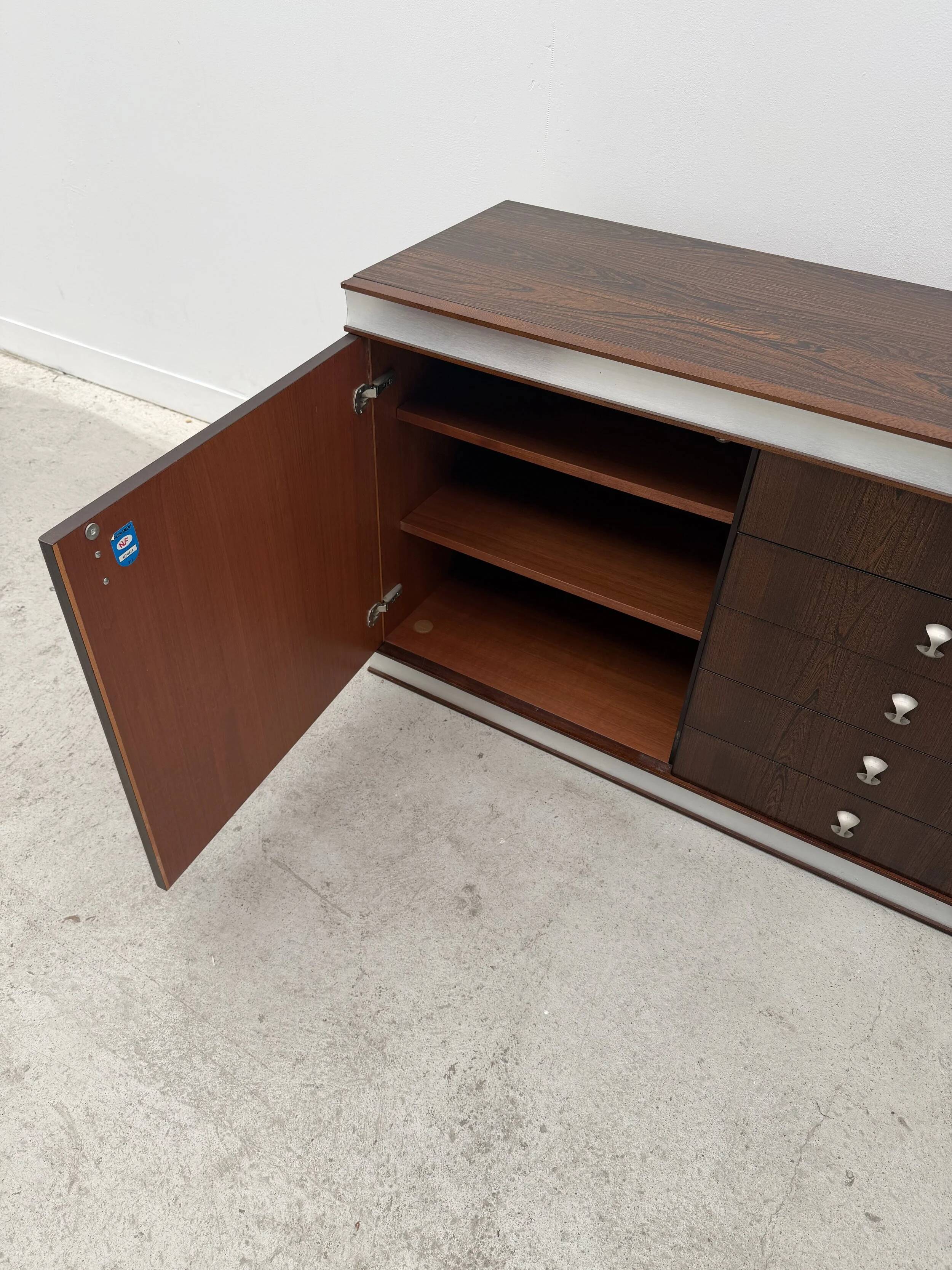 Commode en bois et aluminium, France 1970