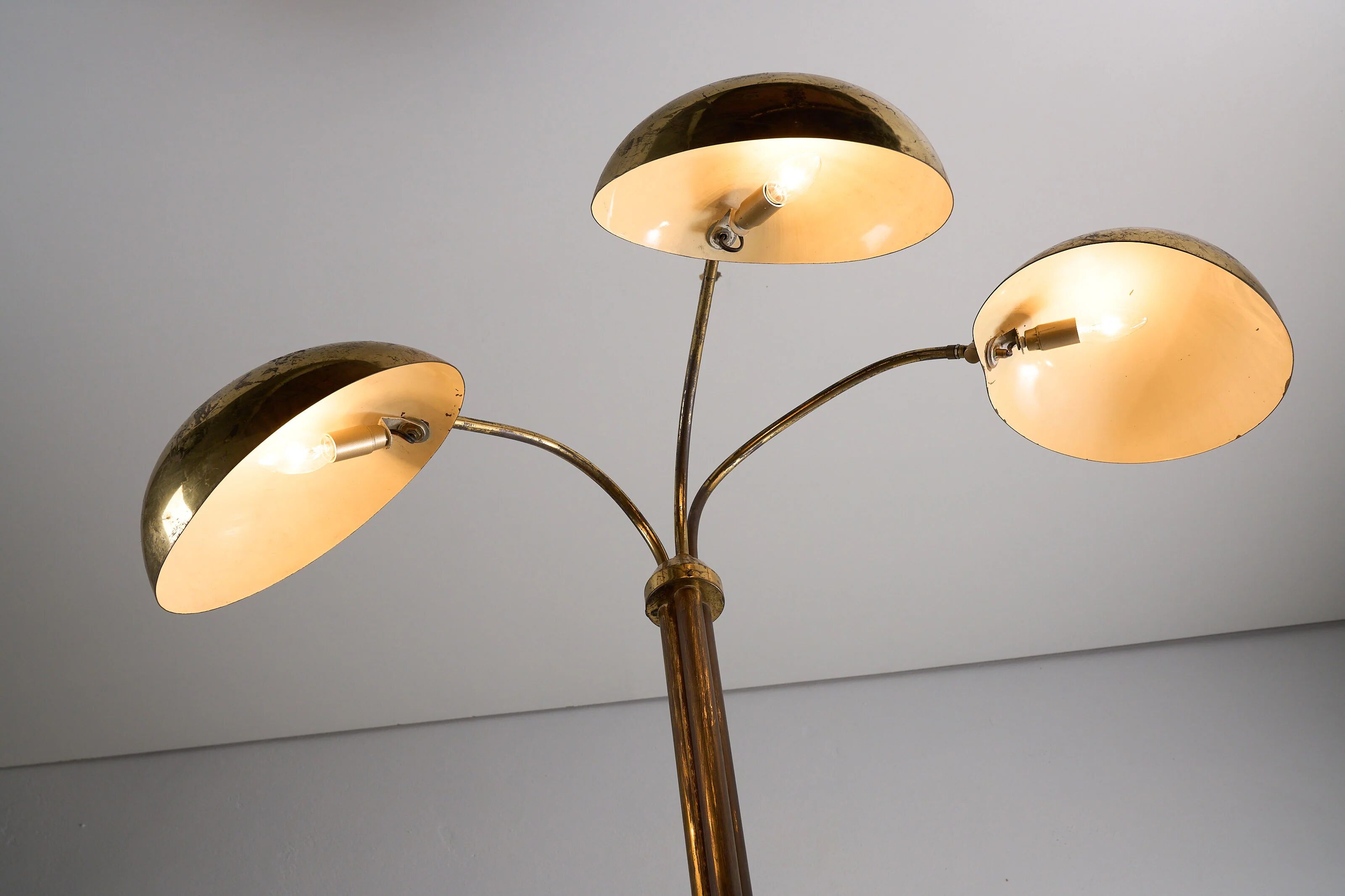 Mid-century Russian floor lamp with three adjustable brass shades