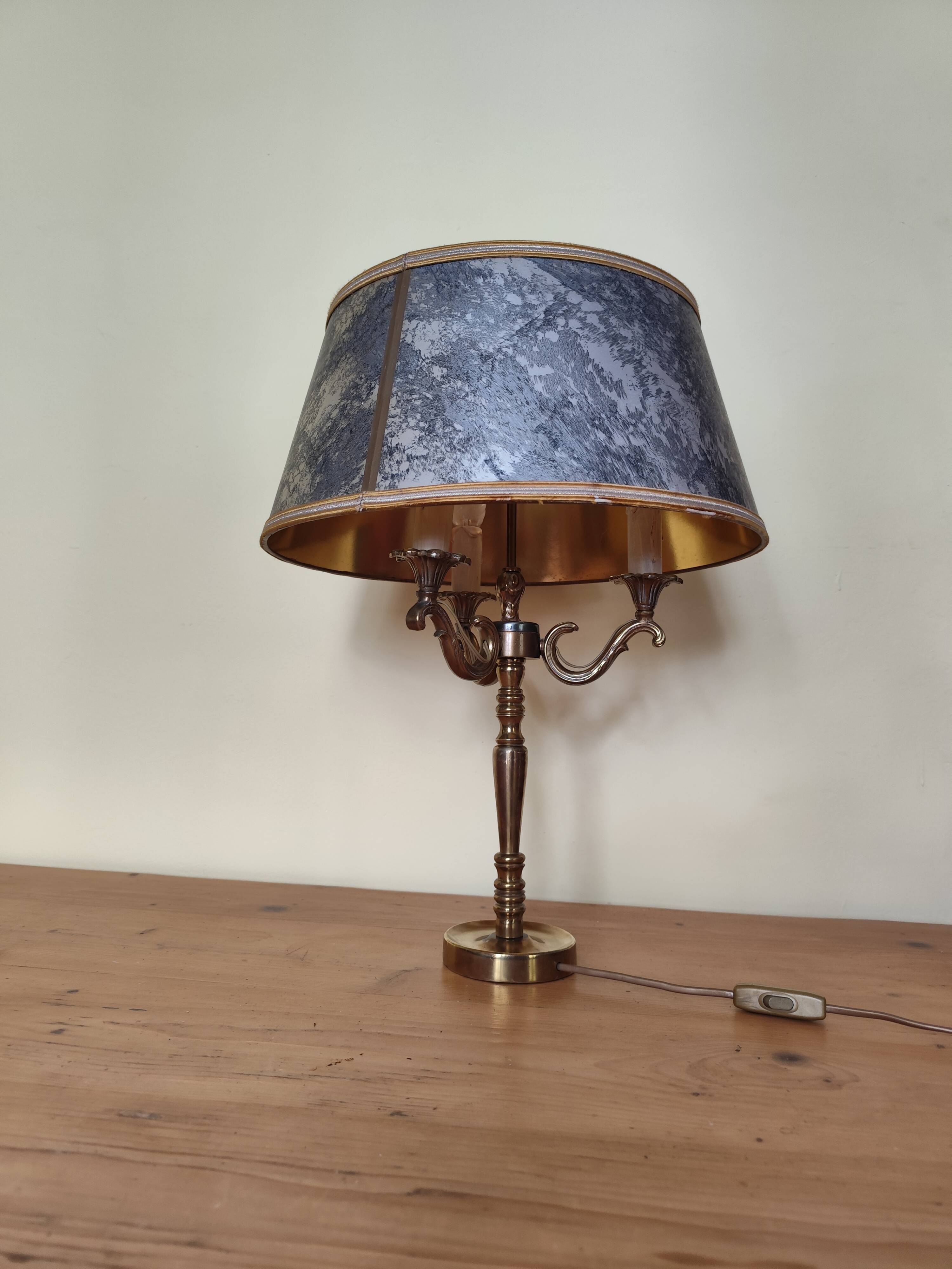 brass three-light bouillotte lamp, desk lamp