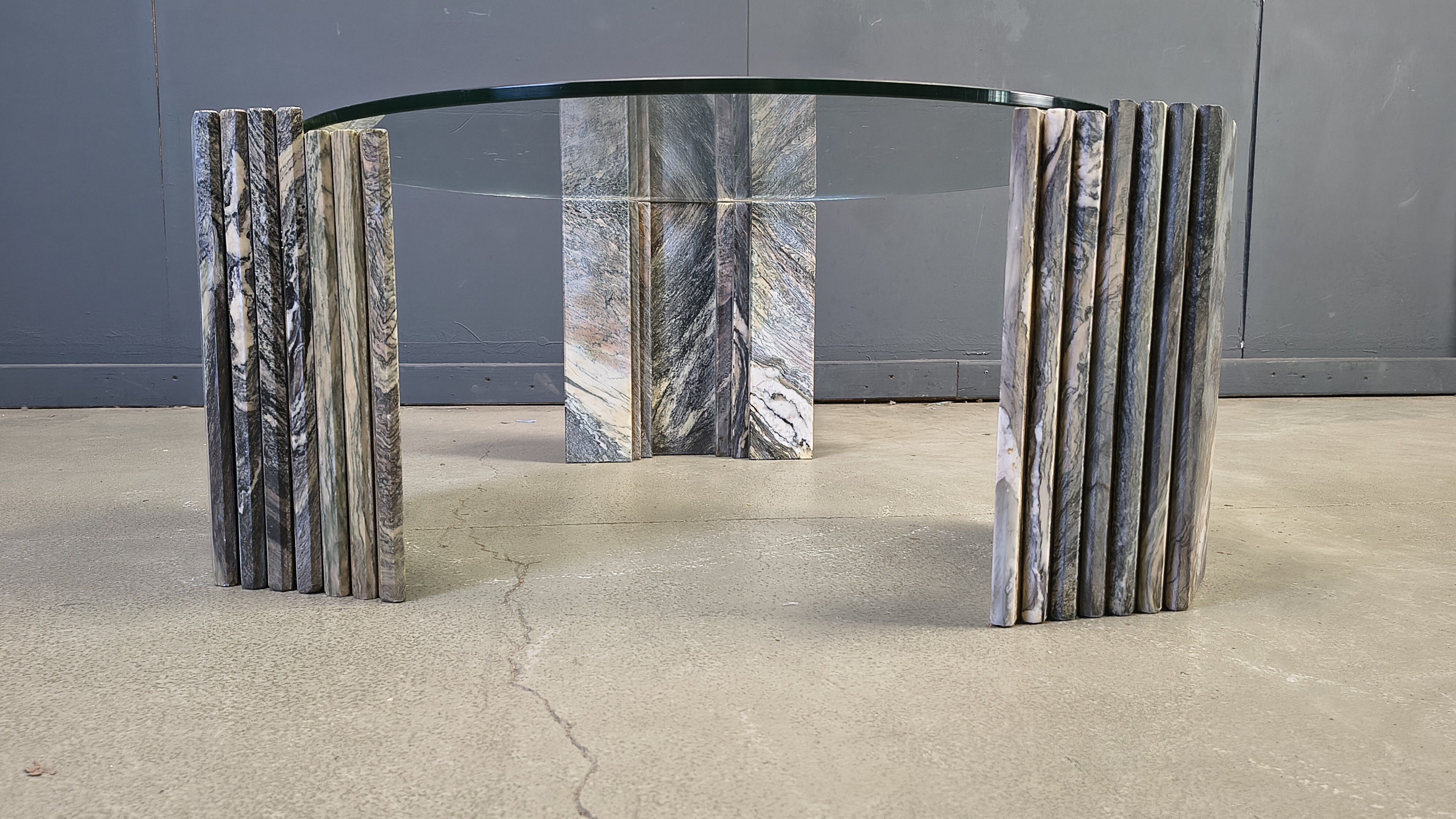 Vintage Italian marble and glass coffee table, 1970s