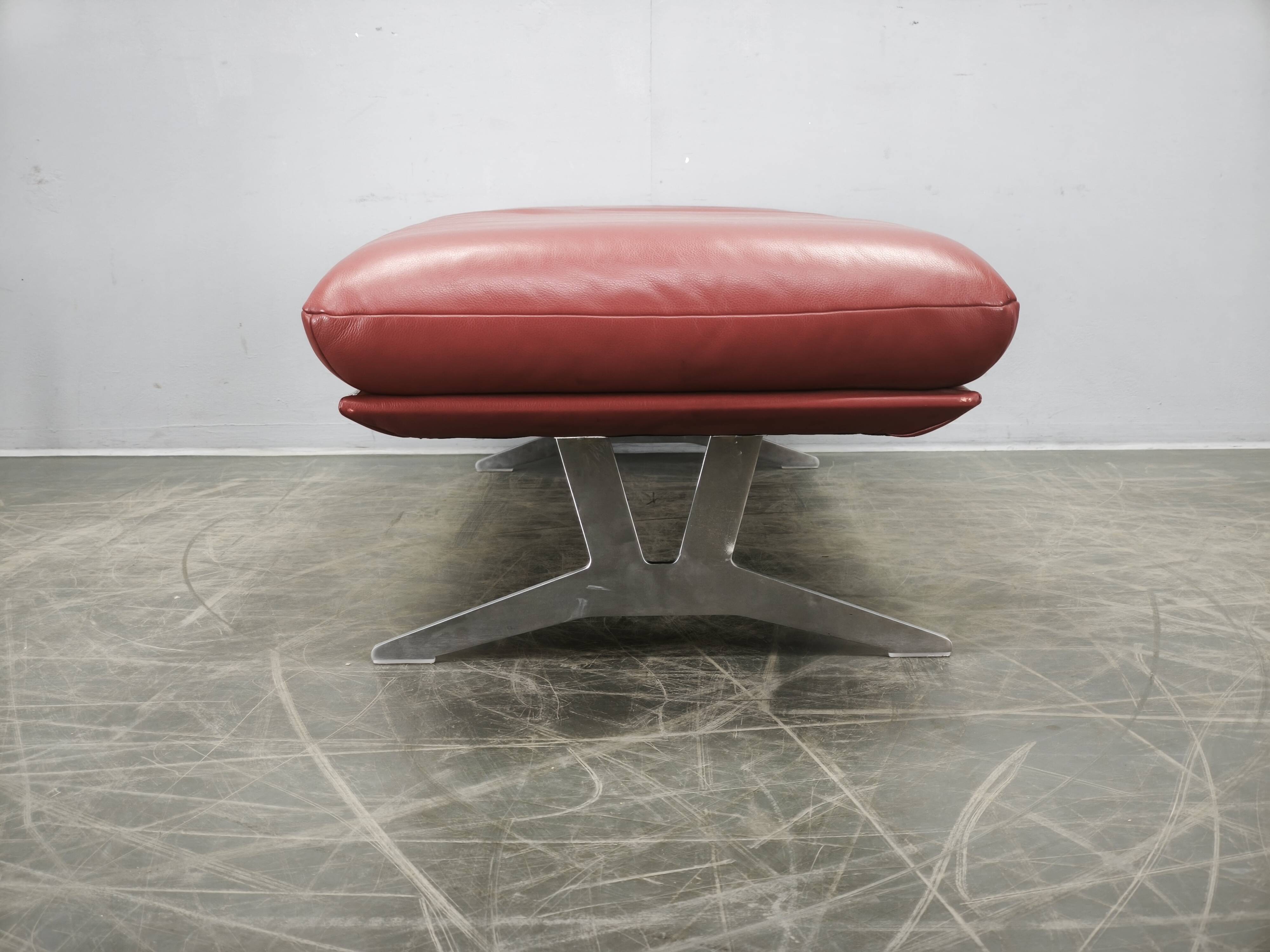 German Koinor Leather Bench with Brushed Stainless Steel Base 2020s