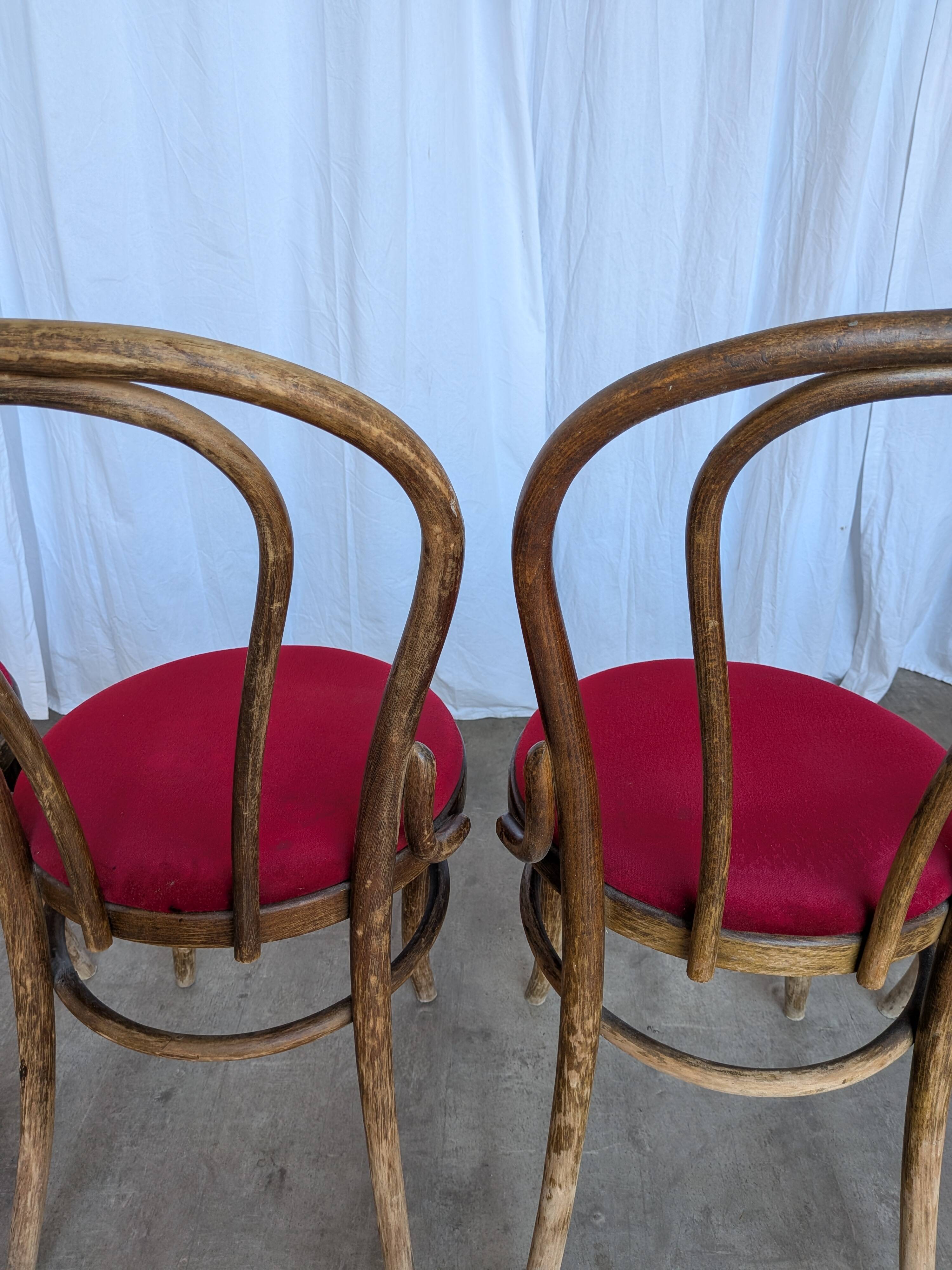Set of 6 Vintage Bentwood Dining Chairs Set: 1970s , Red Uphols