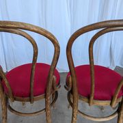 Set of 6 Vintage Bentwood Dining Chairs Set: 1970s , Red Uphols