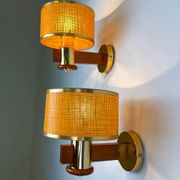 Pair of vintage rattan & wood wall sconces, Italy, circa 1970s