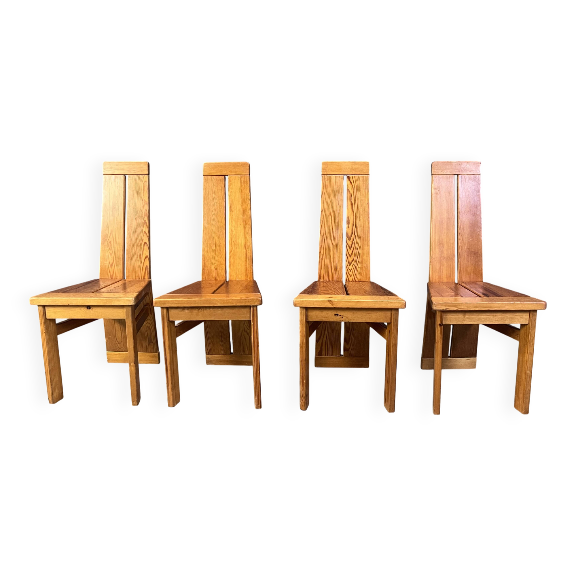 Set of 4 oak brutalist dining chairs, 1970s