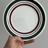 Vintage Dessert Plate Duo with Green and Burgundy Red Border