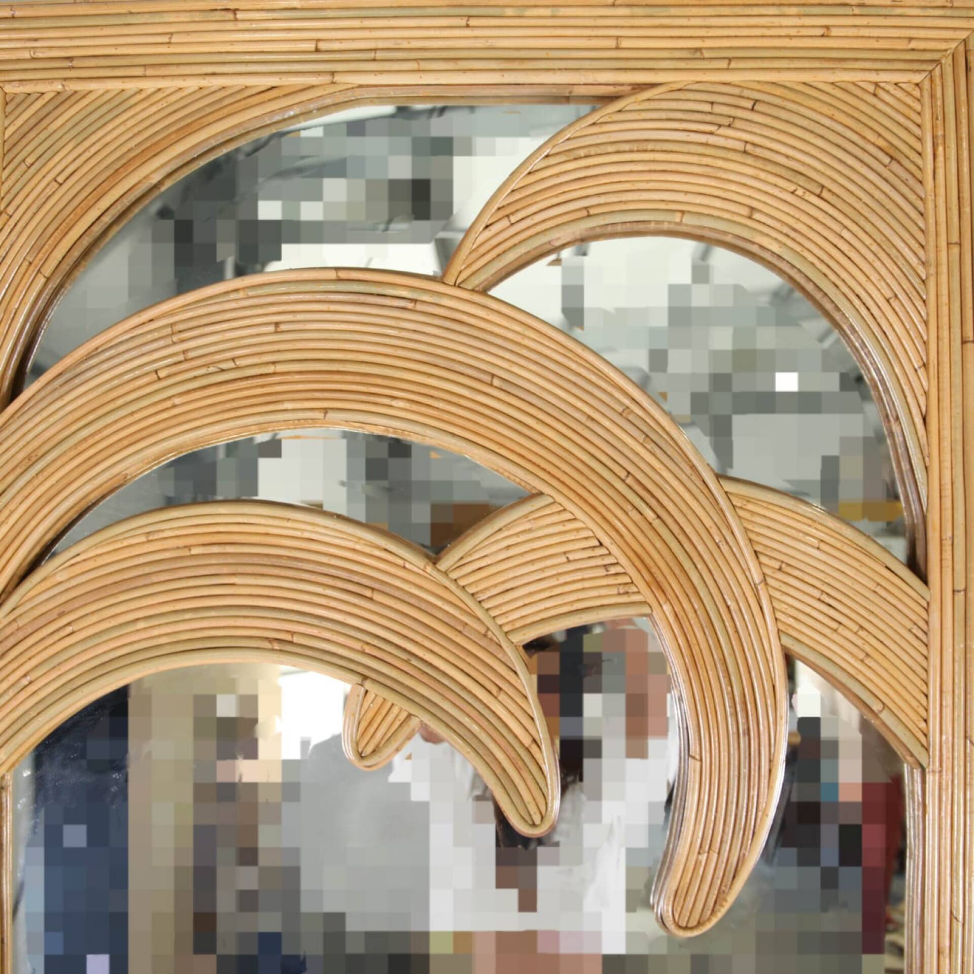 Grand miroir « palmes » en rotin