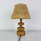 Turned wood lamp with straw shade, 1960s, vintage