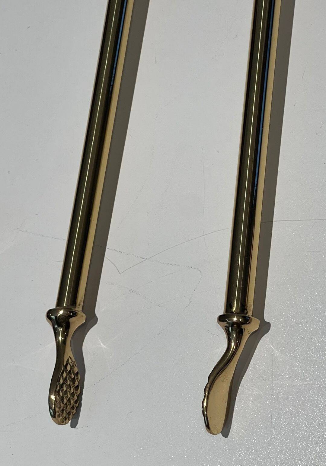 Neoclassical Fire Necessary in Polished Brass on Columnar Base Support