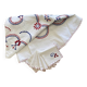 Hand embroidered round tablecloth and its 6 napkins - arabesque decoration - Cotton - diam. 130 cm