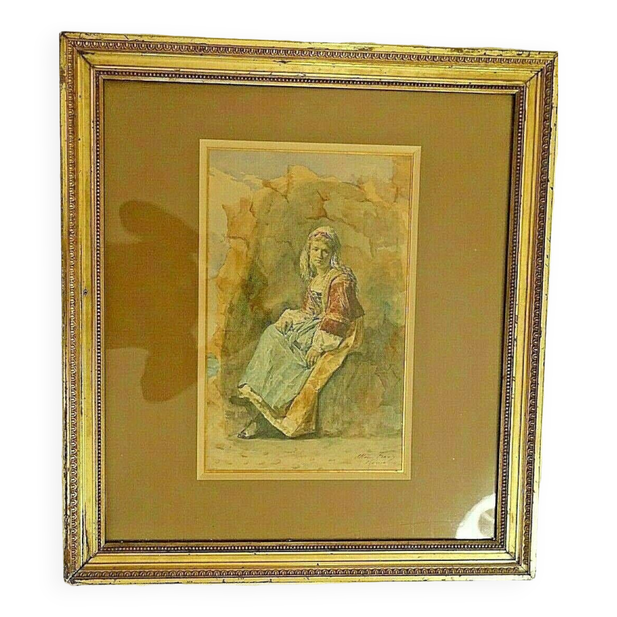 FRANZ ETTORE ROESLER.19th ROME watercolor italy young woman