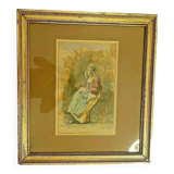 Aquarelle "jeune femme" par Franz Ettore Roesler, Italie XIXème
