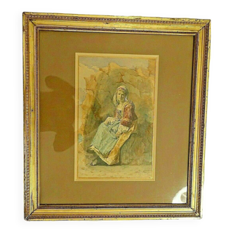 Aquarelle "jeune femme" par Franz Ettore Roesler, Italie XIXème