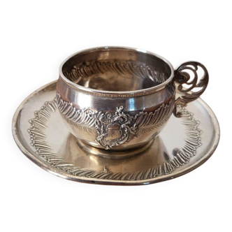 Tasse et Sous-Tasse en Argent Poinçon Minerve