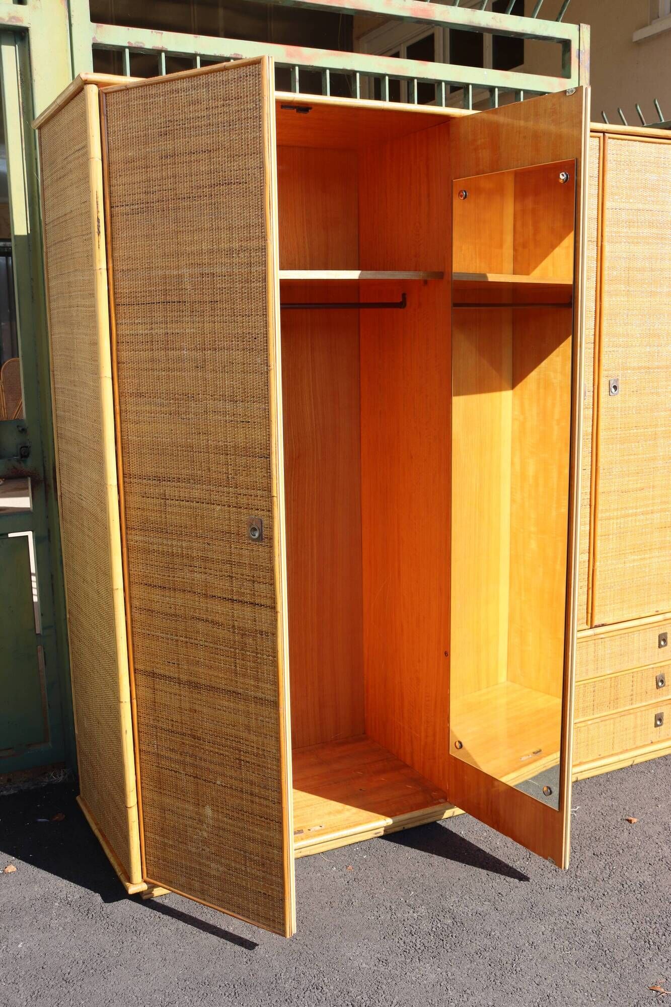 Large rattan and bamboo wardrobe by Dal Vera Italy