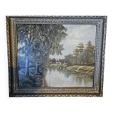 Painting on cardboard (Barbizon) Landscape