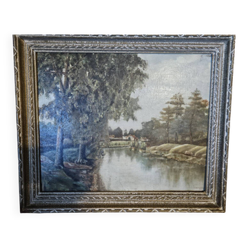 Tableau peinture sur carton ( Barbizon)  Paysage