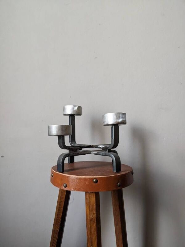 Bougeoir fer forgé ferronnerie d'art chandelier brutaliste artisanal indus