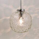 Grande lampe suspension globe en verre à bulles Limburg & chrome, Allemagne, années 1970