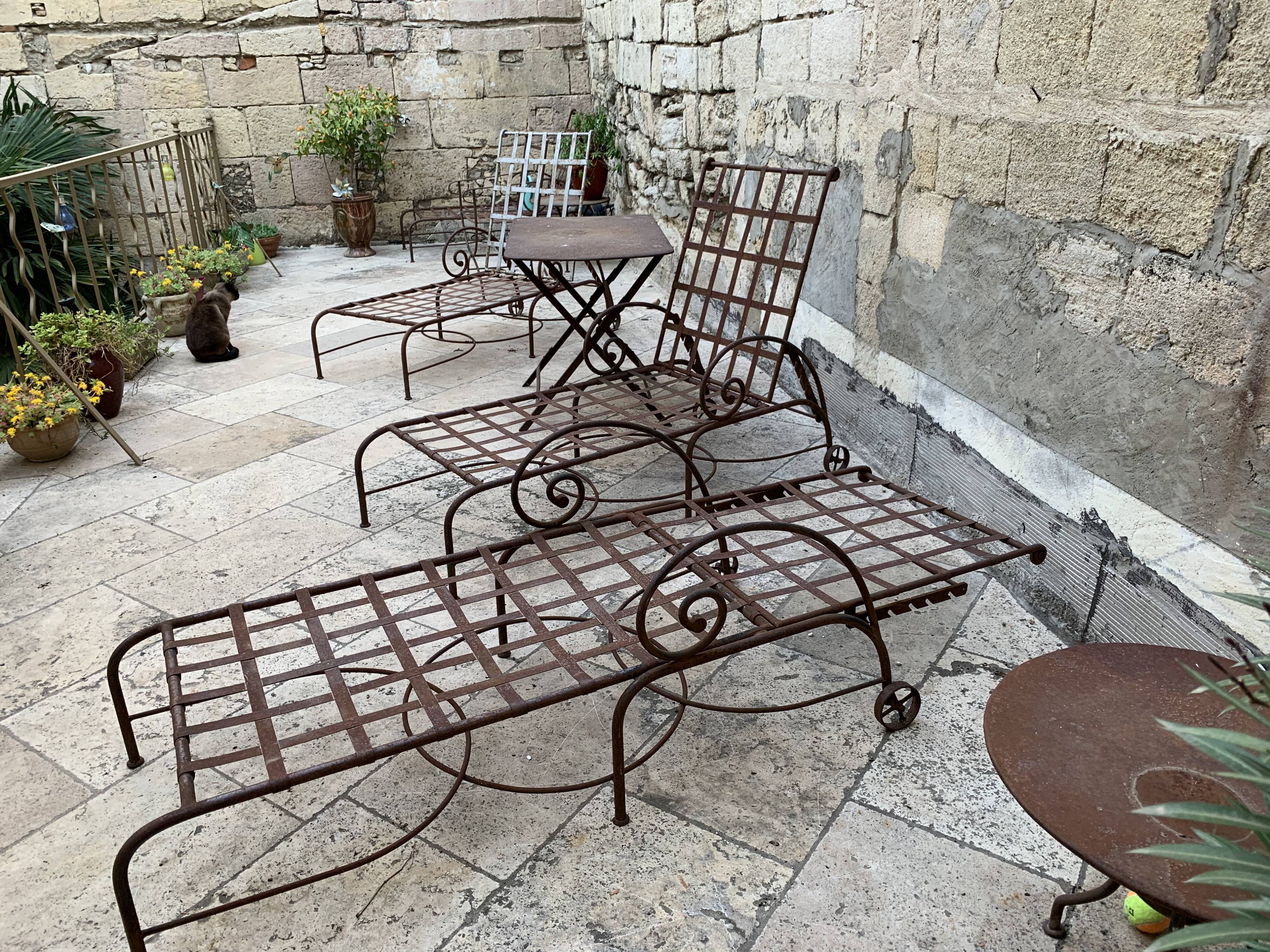 Lot of 4 Transats wrought iron sunbathing