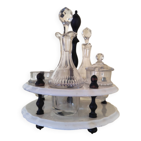 Serviteur de table 1900, 5 récipients pour huile vinaigre condiments  Gien