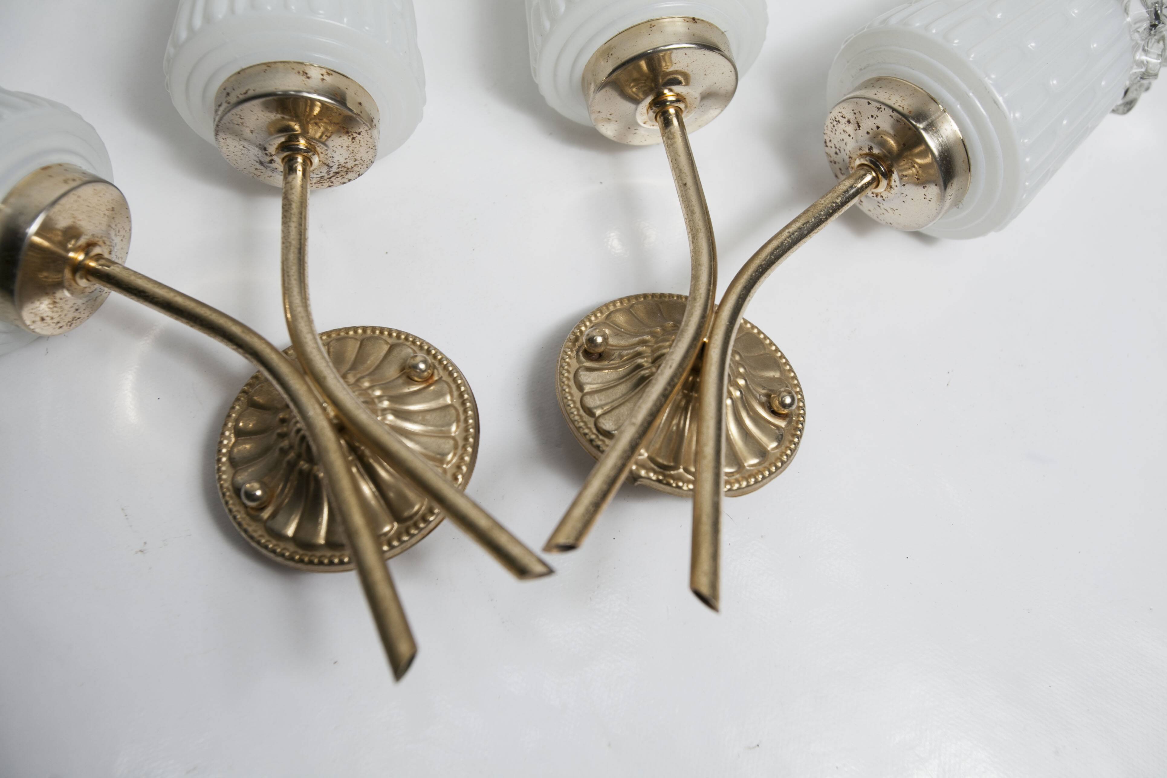 Pair of brass and glass wall lights 1960