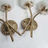 Pair of brass and glass wall lights 1960