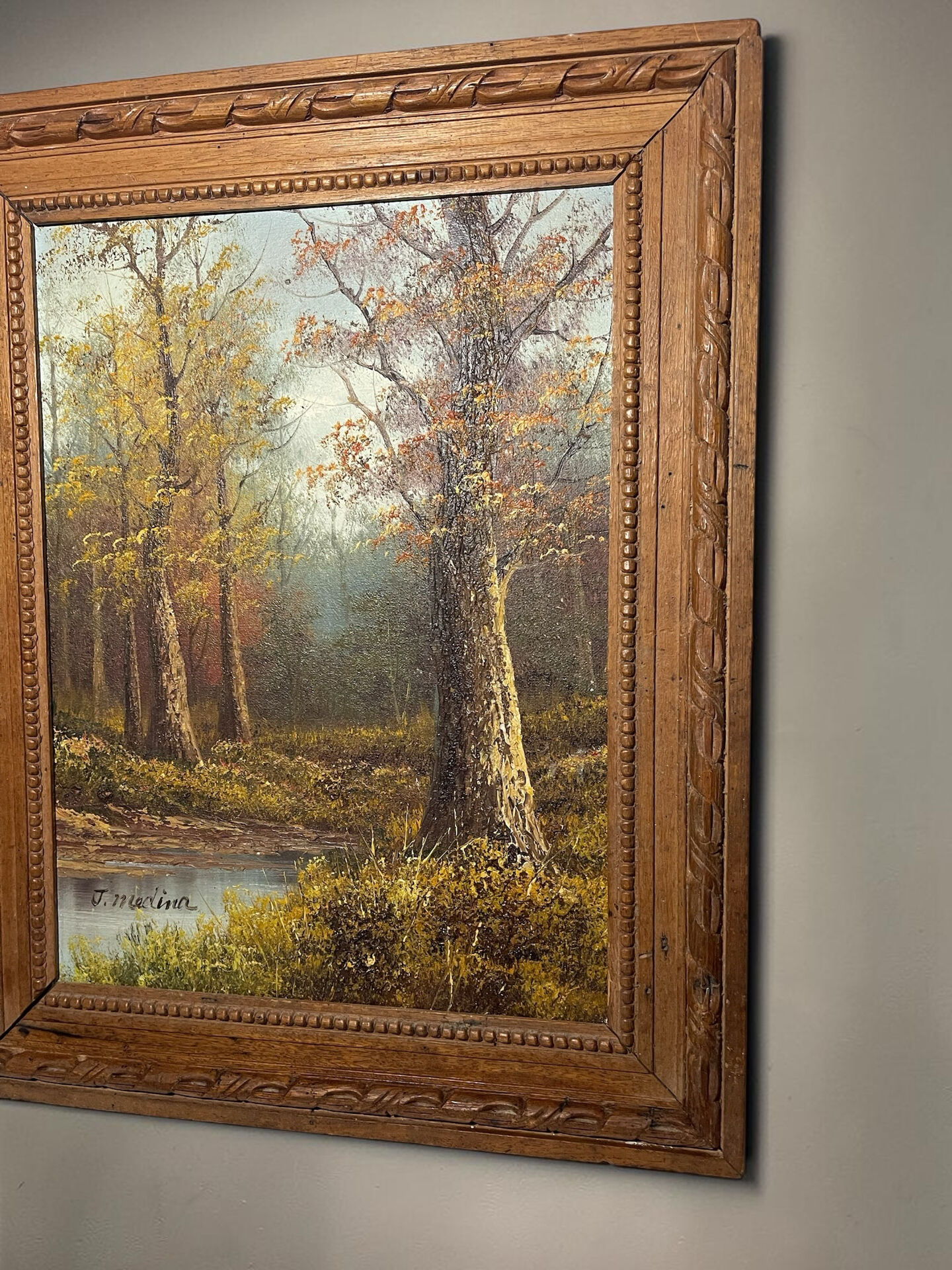 Vintage painting attributed to Alice J. Medina — Autumn Landscape — Oil