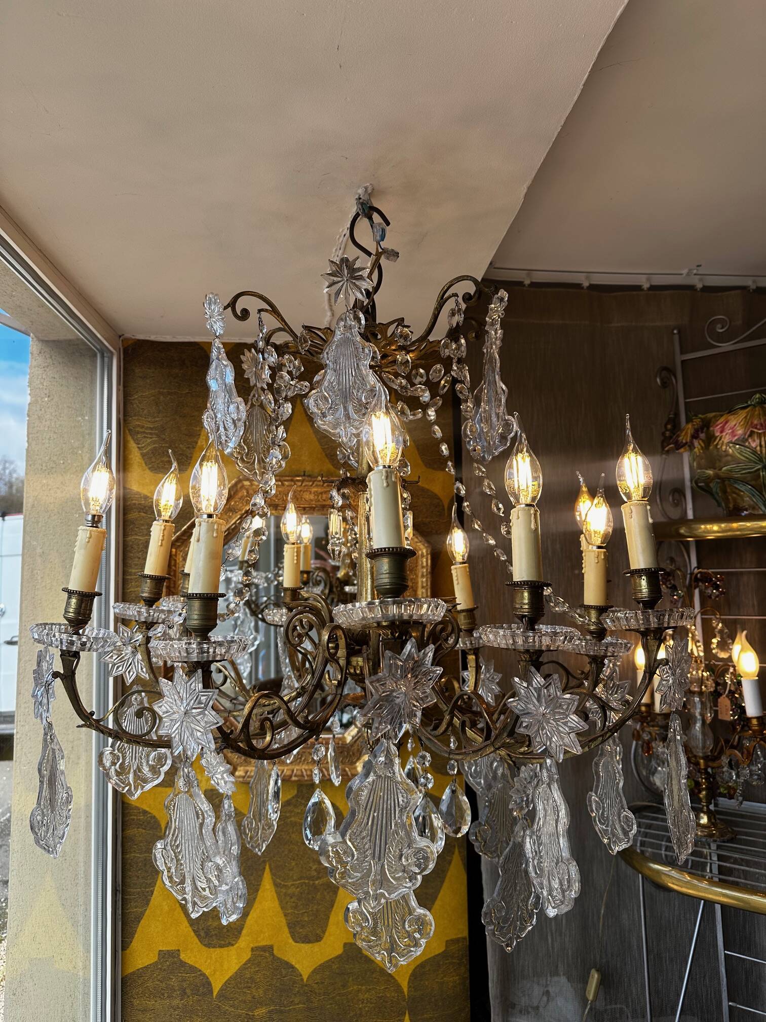 Crystal and bronze chandelier