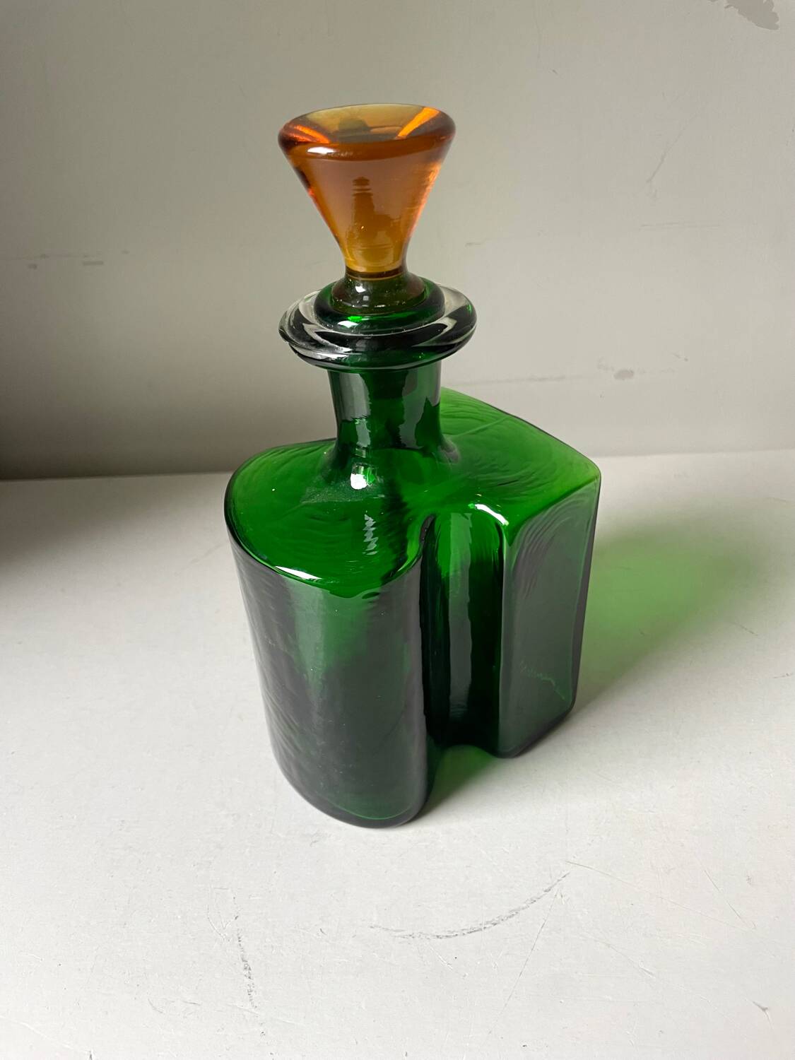 Holmegaard Dark Green Vintage with orange cap Decanter Danish