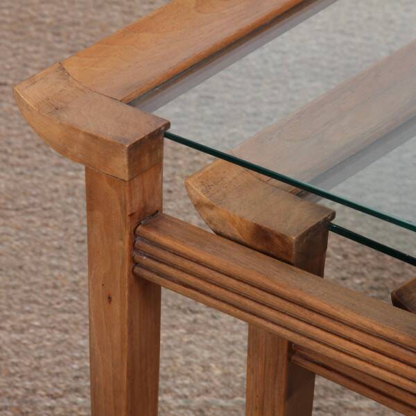 Suite de 3 tables gigognes en noyer par Maxime Old, circa 1940