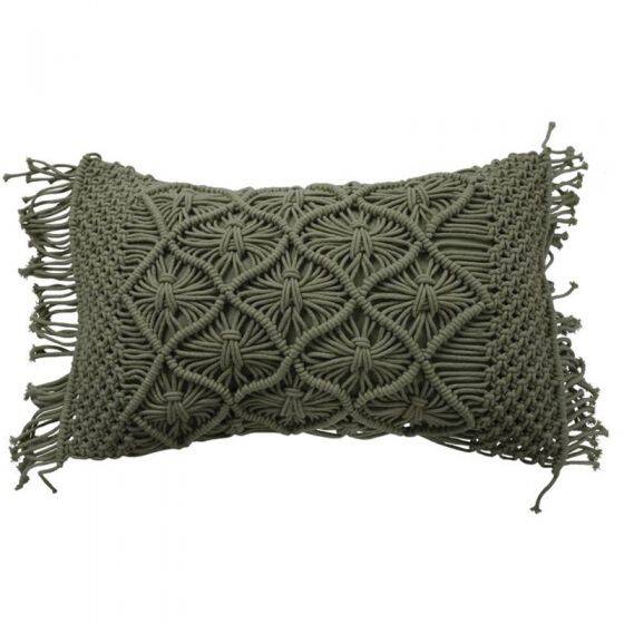 Green woven macramé cushion 40x60 cm