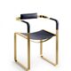 Armchair, aged brass and navy blue leather, contemporary style.