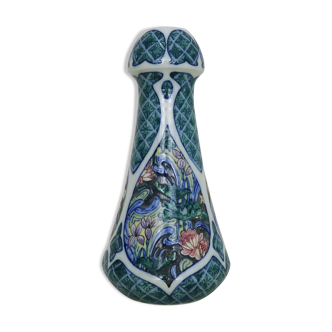 Vase art nouveau signé h gillieron décor floral en faïence