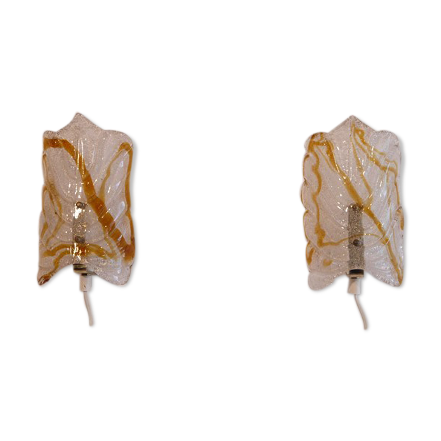 Pair of Scandinavian glass and brass wall light 1970